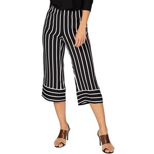 INC Womens Striped Wide Leg Cropped Pants Black